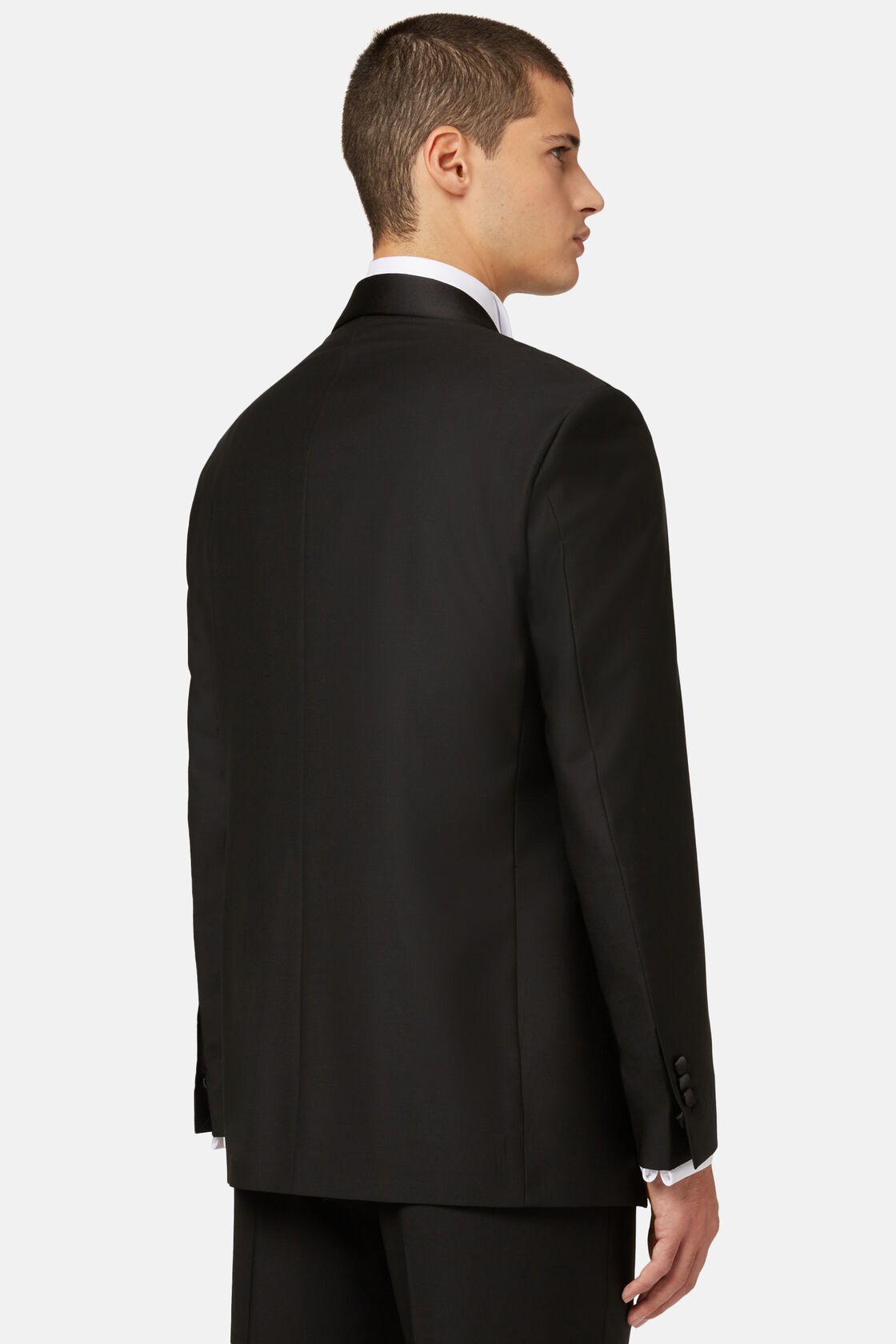 Черный шерстяной смокинговый пиджак с шалевым воротником для спорта и фитнеса – фото №  4