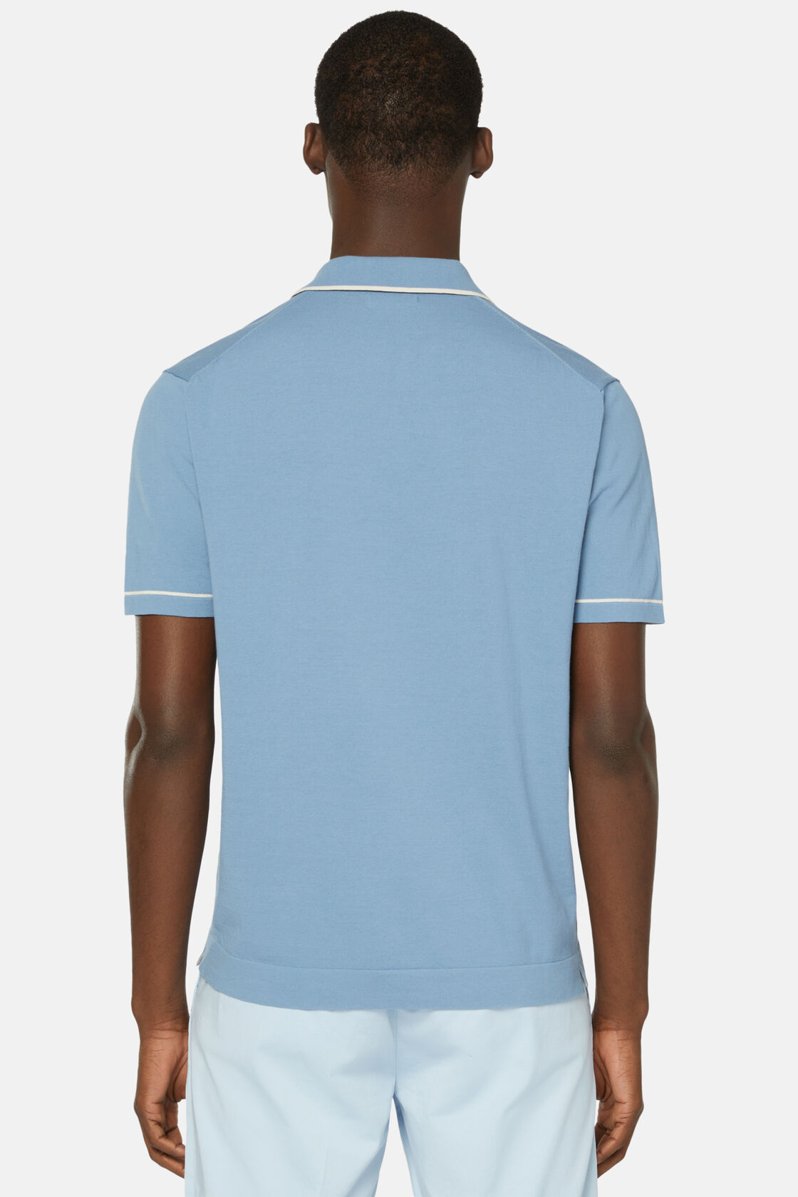 Небесно-голубая рубашка-поло из хлопкового креп-трикотажа для спорта и фитнеса – фото №  4