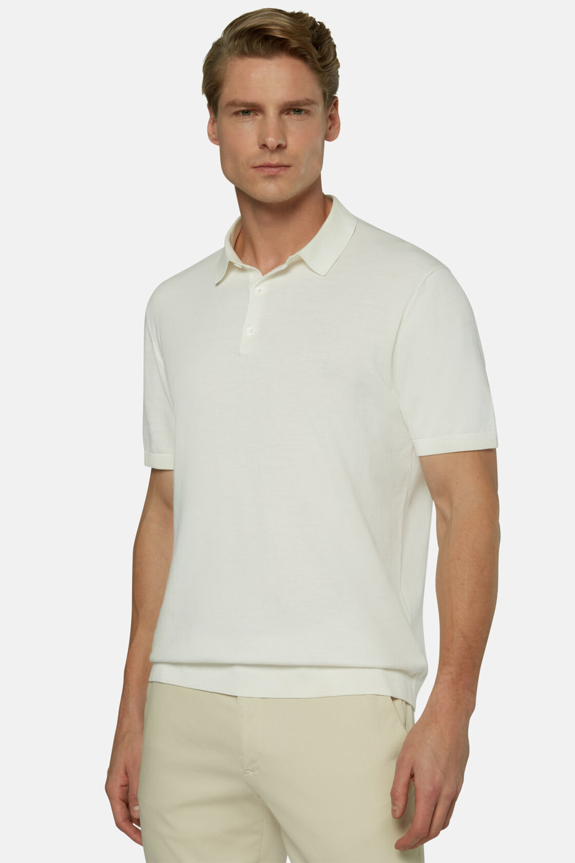 Белая рубашка-поло из хлопкового креп-трикотажа для спорта и фитнеса – фото №  3