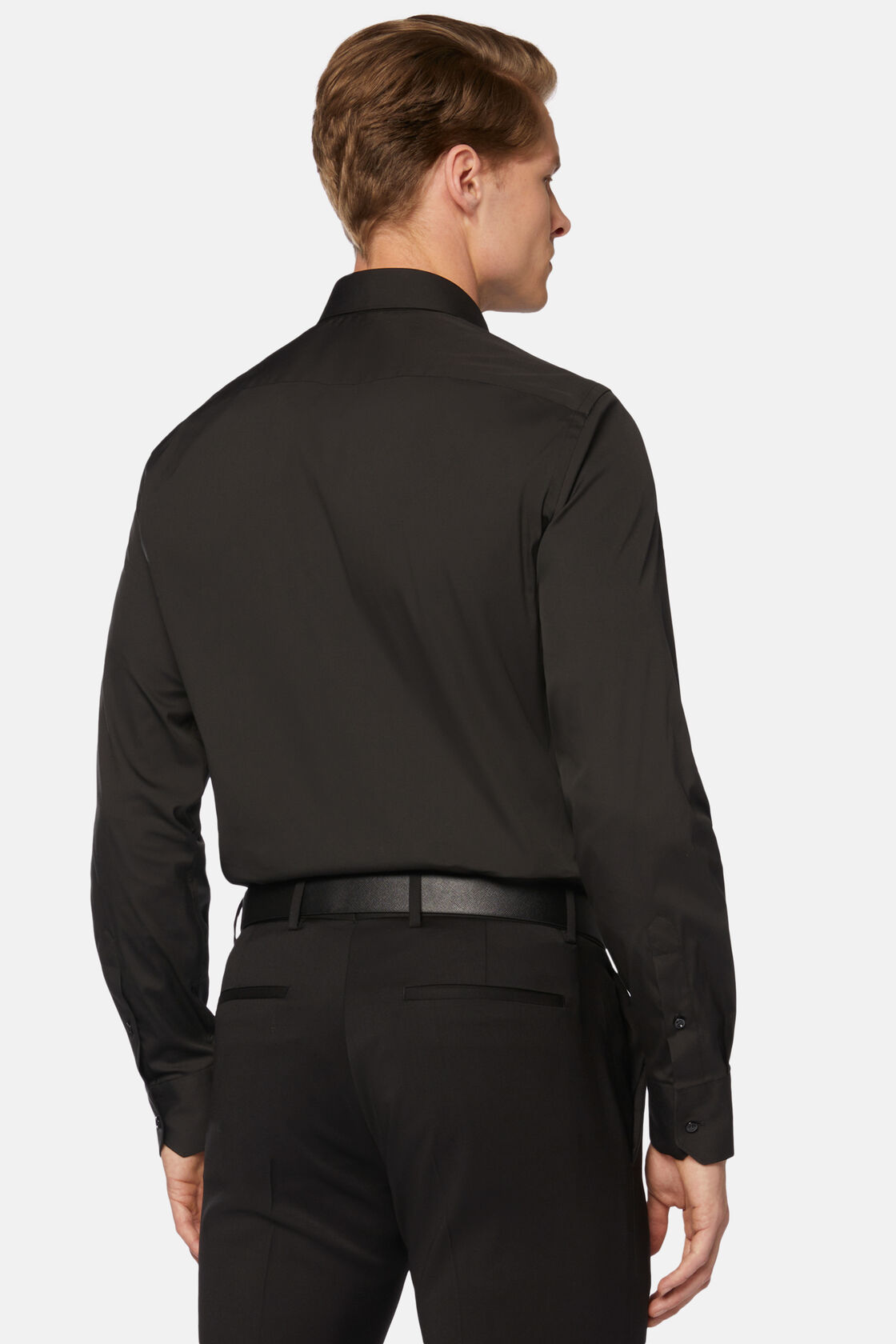 Черная рубашка узкого кроя из эластичного хлопка для спорта и фитнеса – фото №  4