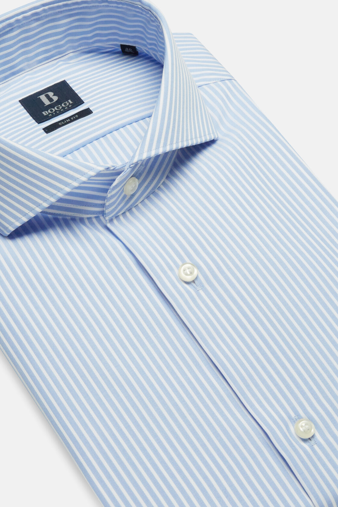 Рубашка из хлопка небесного - голубого цвета в полоску Slim fit для спорта и фитнеса – фото №  5