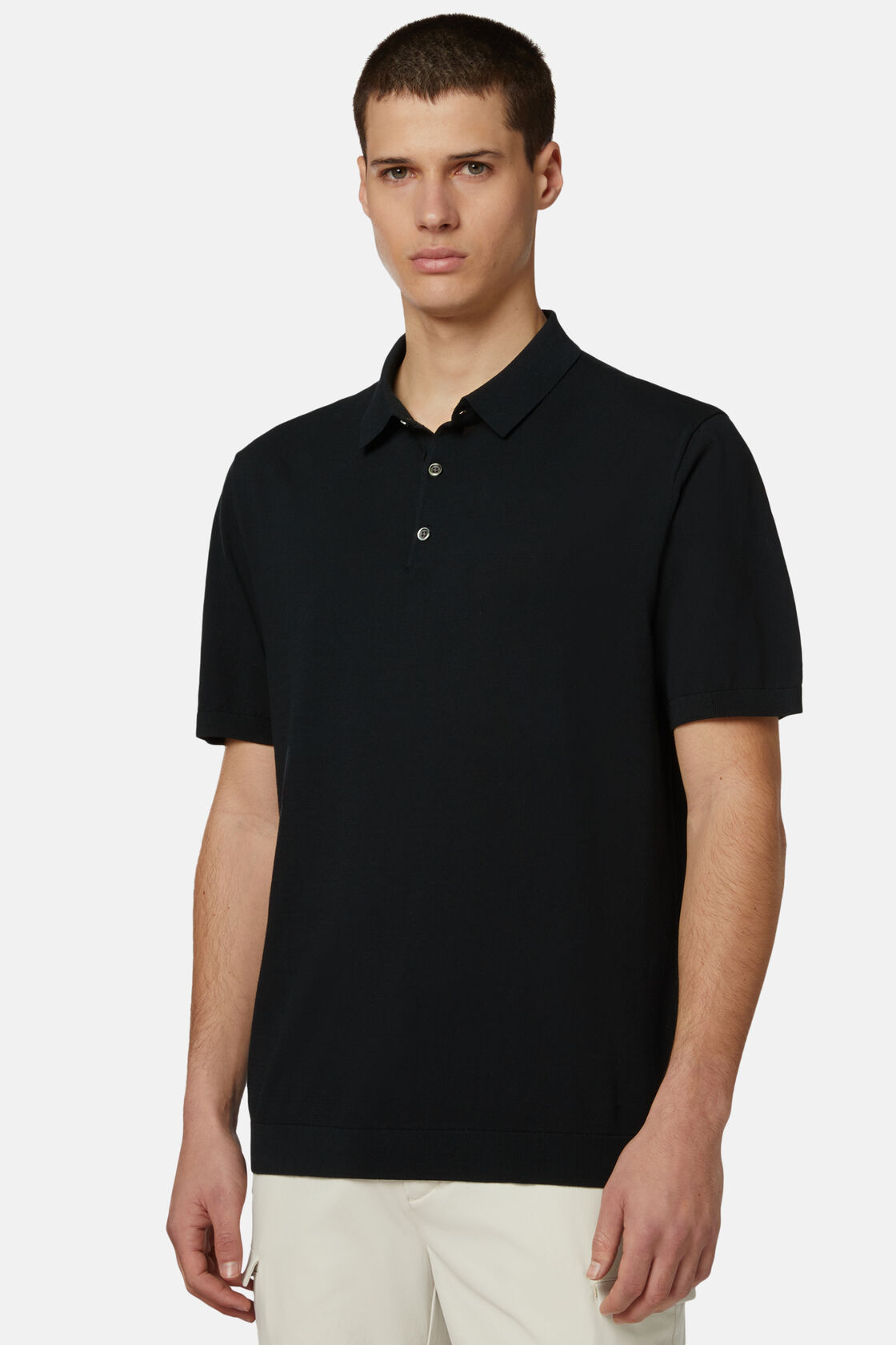Черная рубашка-поло из хлопкового креп-трикотажа для спорта и фитнеса – фото №  3