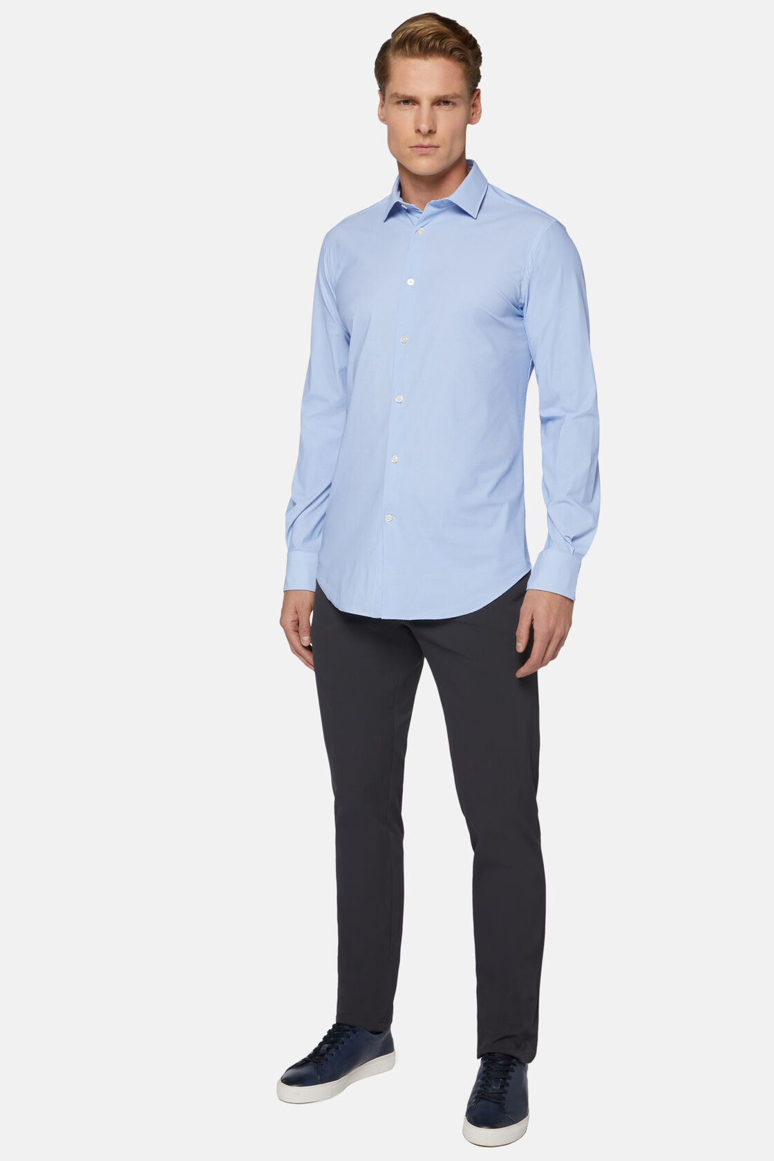 Рубашка Slim Fit небесно-голубого цвета из эластичного нейлона для спорта и фитнеса – фото №  1