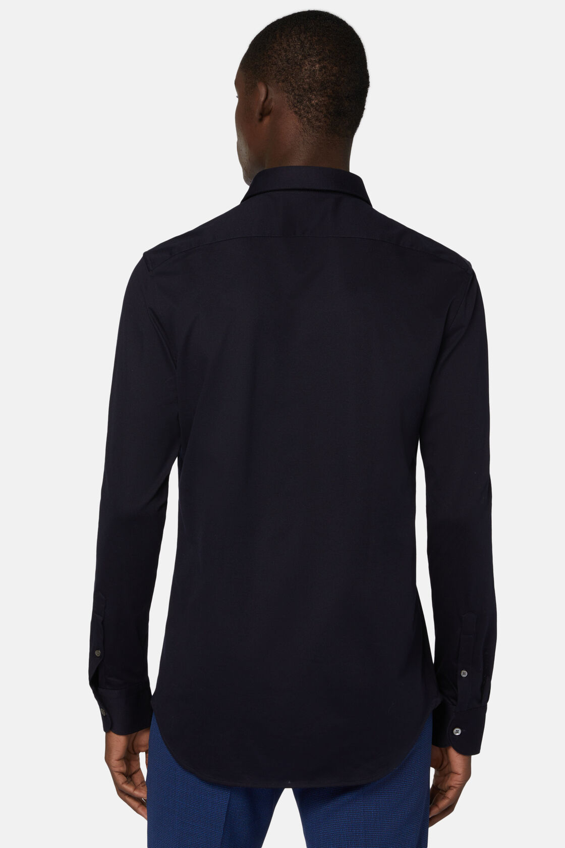 Темно-синяя рубашка Slim Fit из хлопка и COOLMAX® для спорта и фитнеса – фото №  4