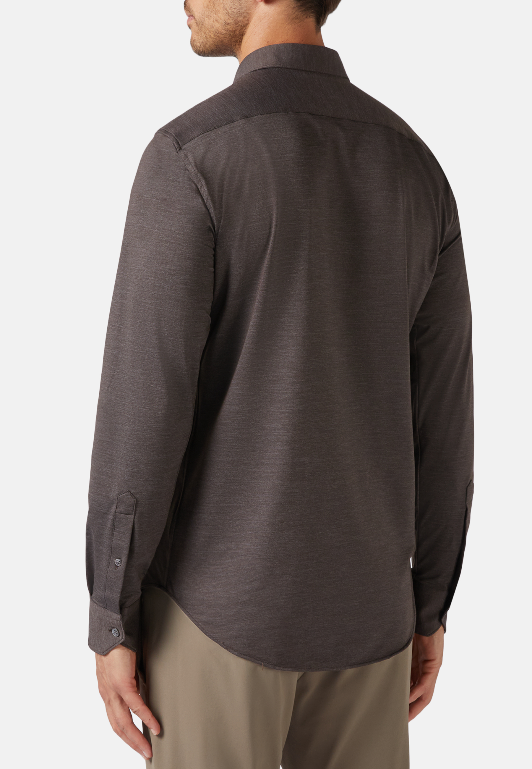 Темно-коричневая рубашка из эластичного нейлона узкого кроя для спорта и фитнеса – фото №  5