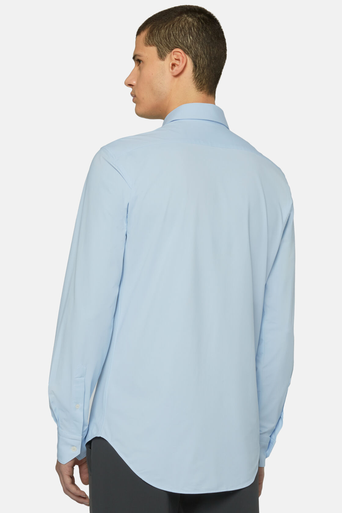 Рубашка узкого кроя небесно-голубого цвета из эластичного нейлона для спорта и фитнеса – фото №  4