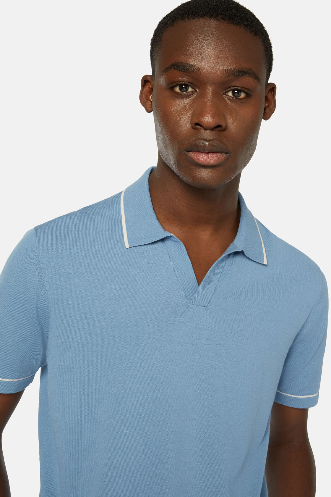 Небесно-голубая рубашка-поло из хлопкового креп-трикотажа для спорта и фитнеса – фото №  5