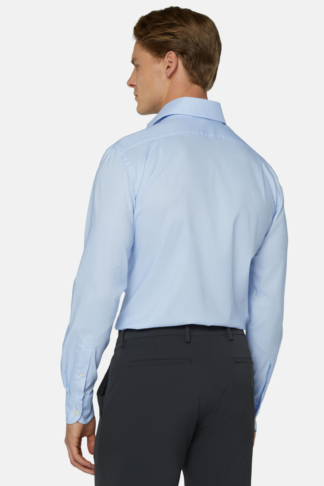 Рубашка классического кроя небесно-голубого цвета из хлопка и COOLMAX® для спорта и фитнеса – фото №  4