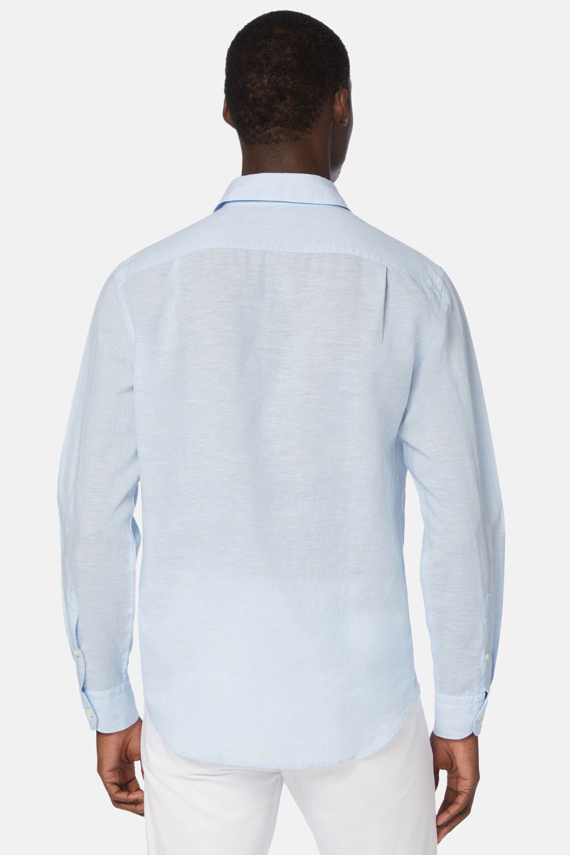 Голубая льняная рубашка из тенселя стандартного кроя для спорта и фитнеса – фото №  4