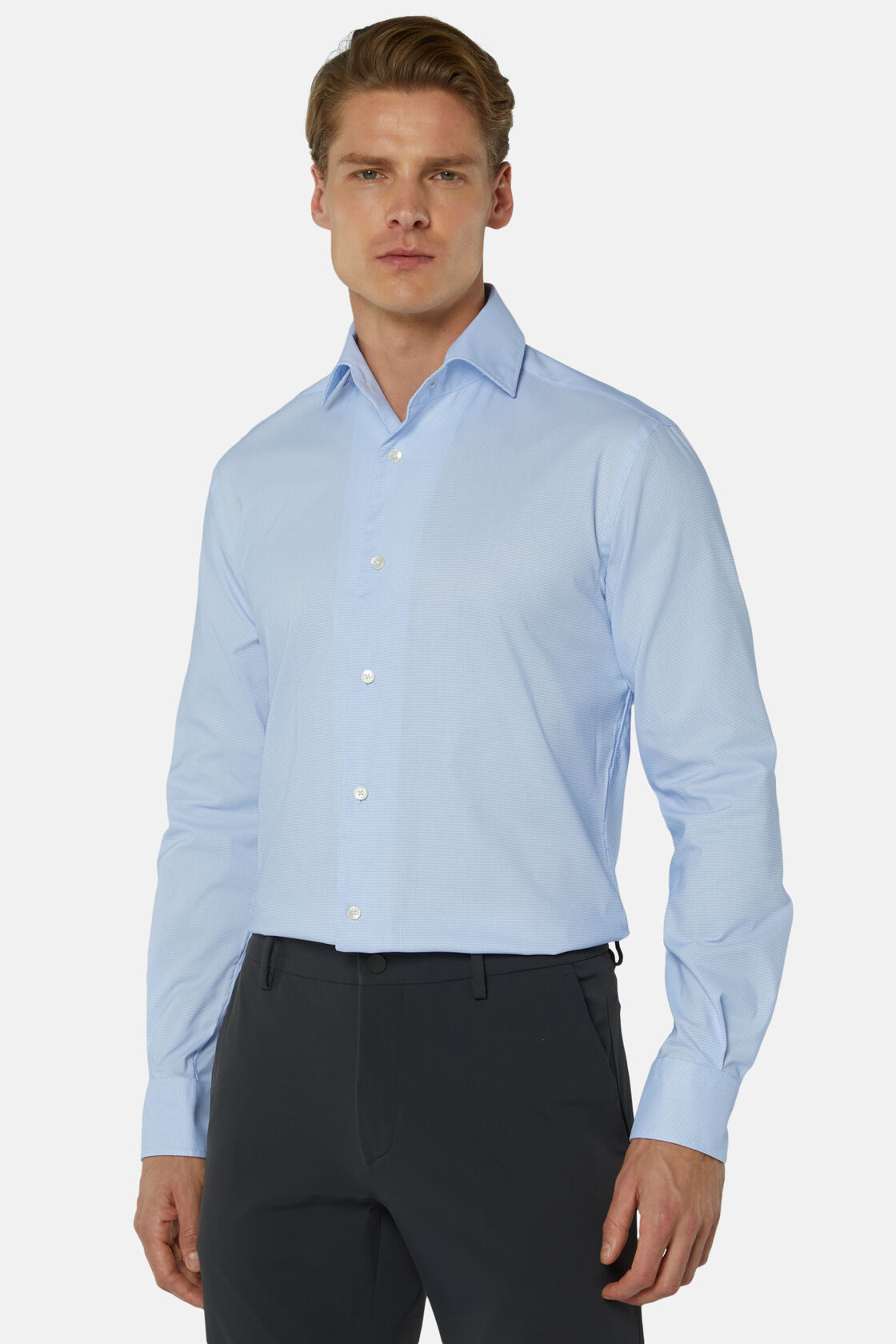 Рубашка классического кроя небесно-голубого цвета из хлопка и COOLMAX® для спорта и фитнеса – фото №  3