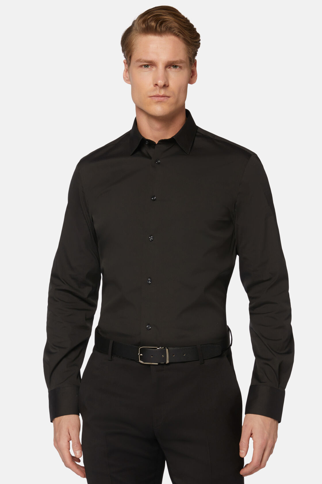 Черная рубашка узкого кроя из эластичного хлопка для спорта и фитнеса – фото №  3