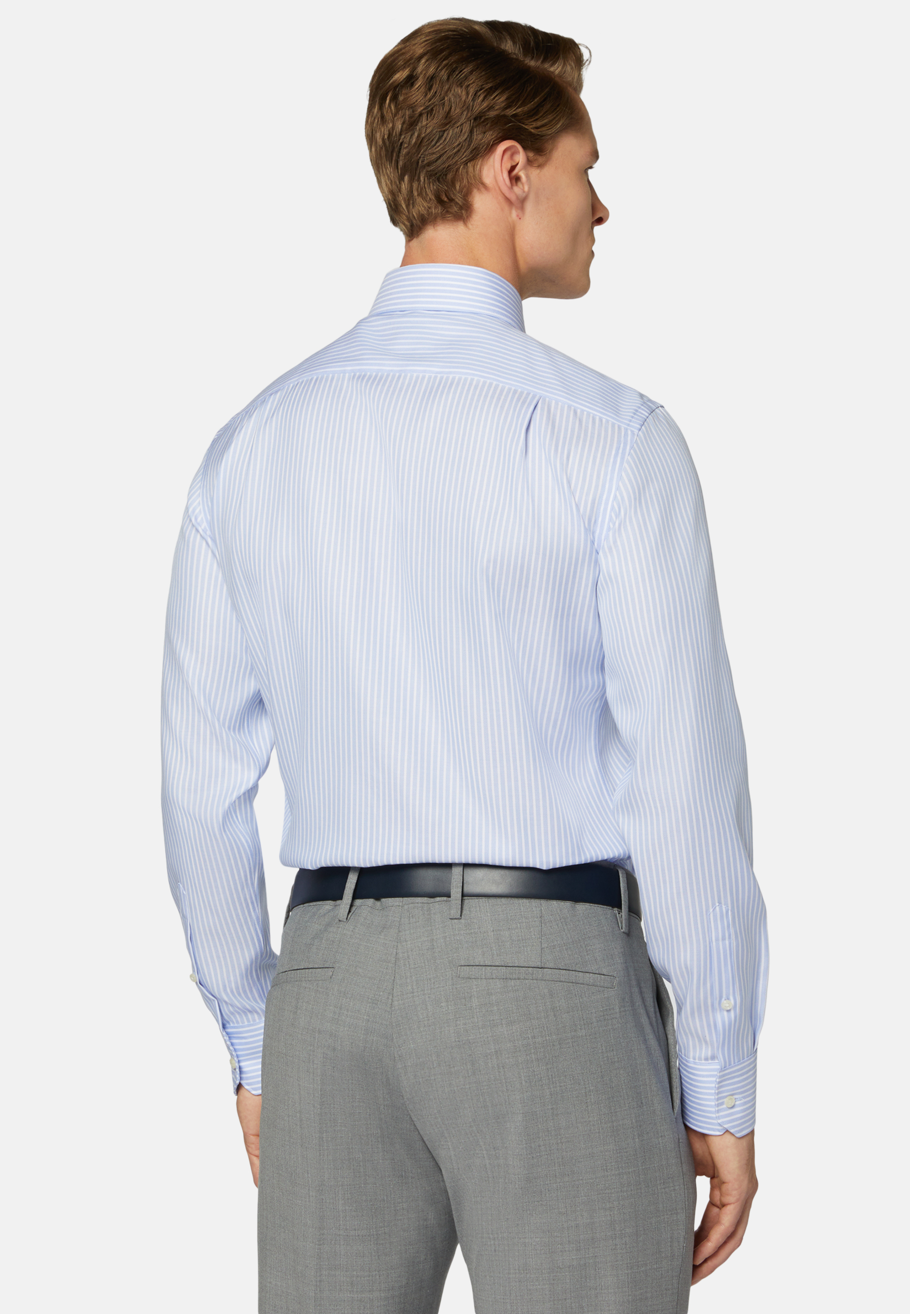 	
Рубашка из хлопка добби небесно-голубого цвета в полоску классического кроя для спорта и фитнеса – фото №  4