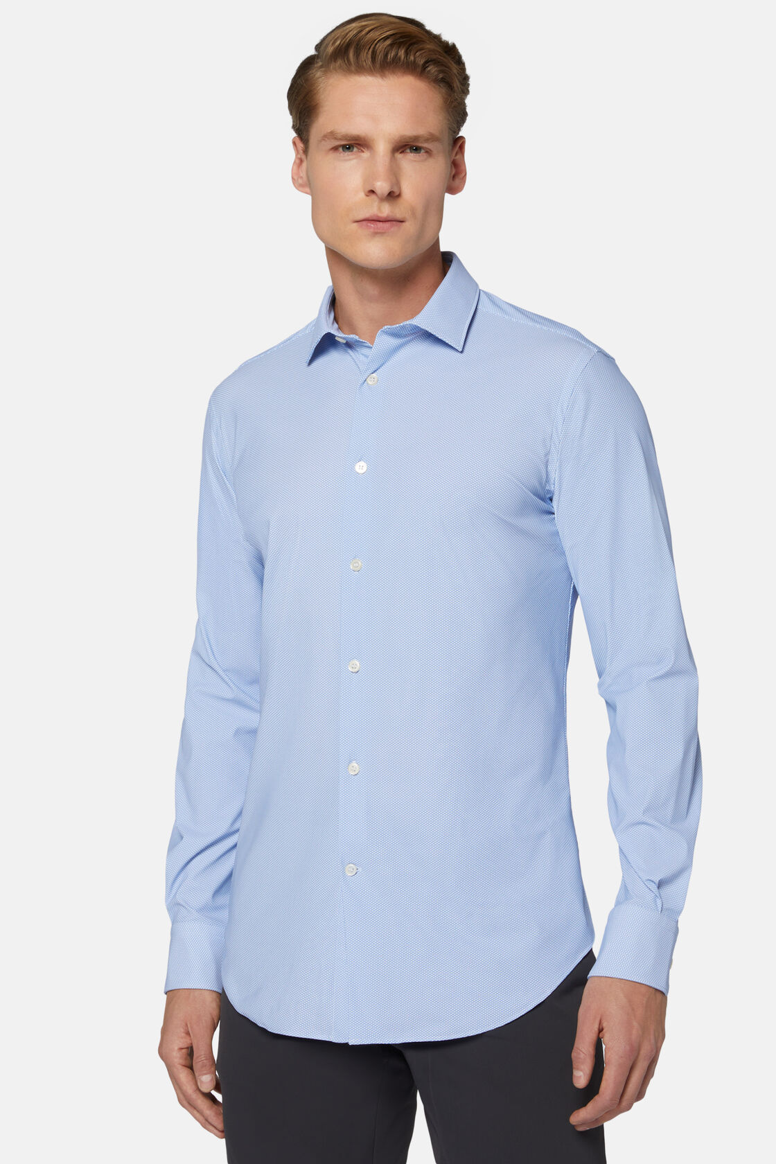 Рубашка Slim Fit небесно-голубого цвета из эластичного нейлона для спорта и фитнеса – фото №  3