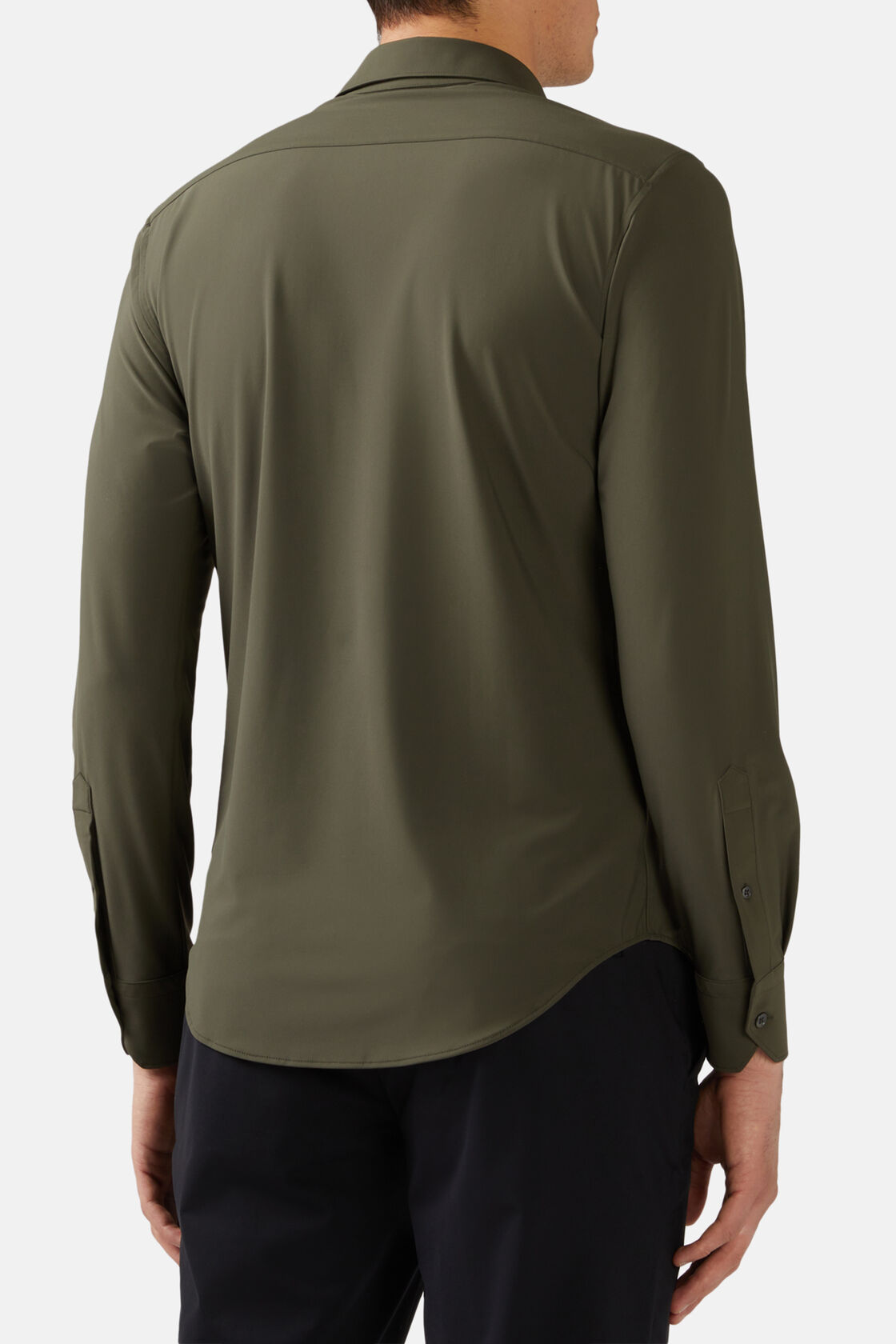 Зеленая рубашка в стиле милитари из тонкого эластичного нейлона для спорта и фитнеса – фото №  5