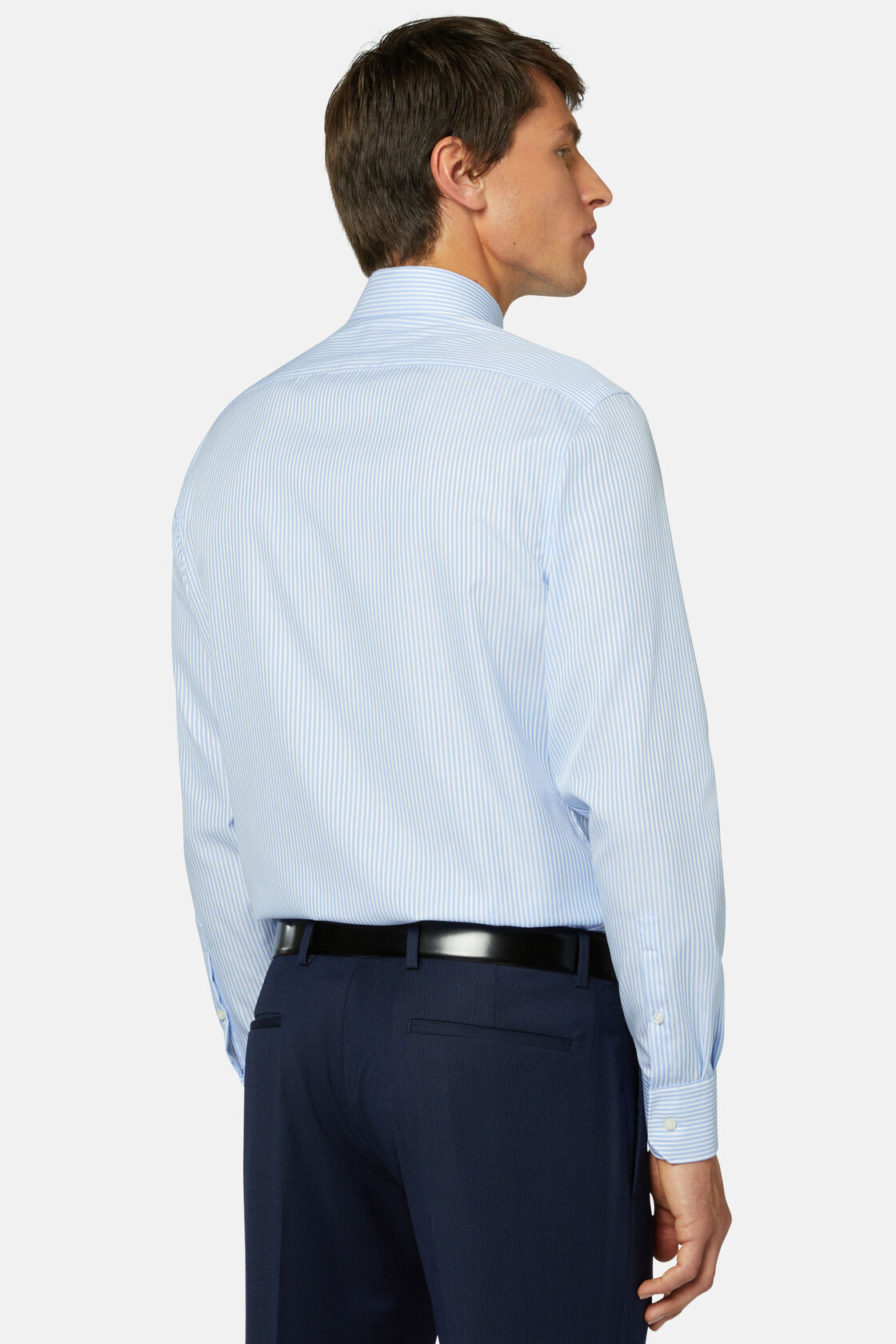 Рубашка из хлопка небесного - голубого цвета в полоску Slim fit для спорта и фитнеса – фото №  3