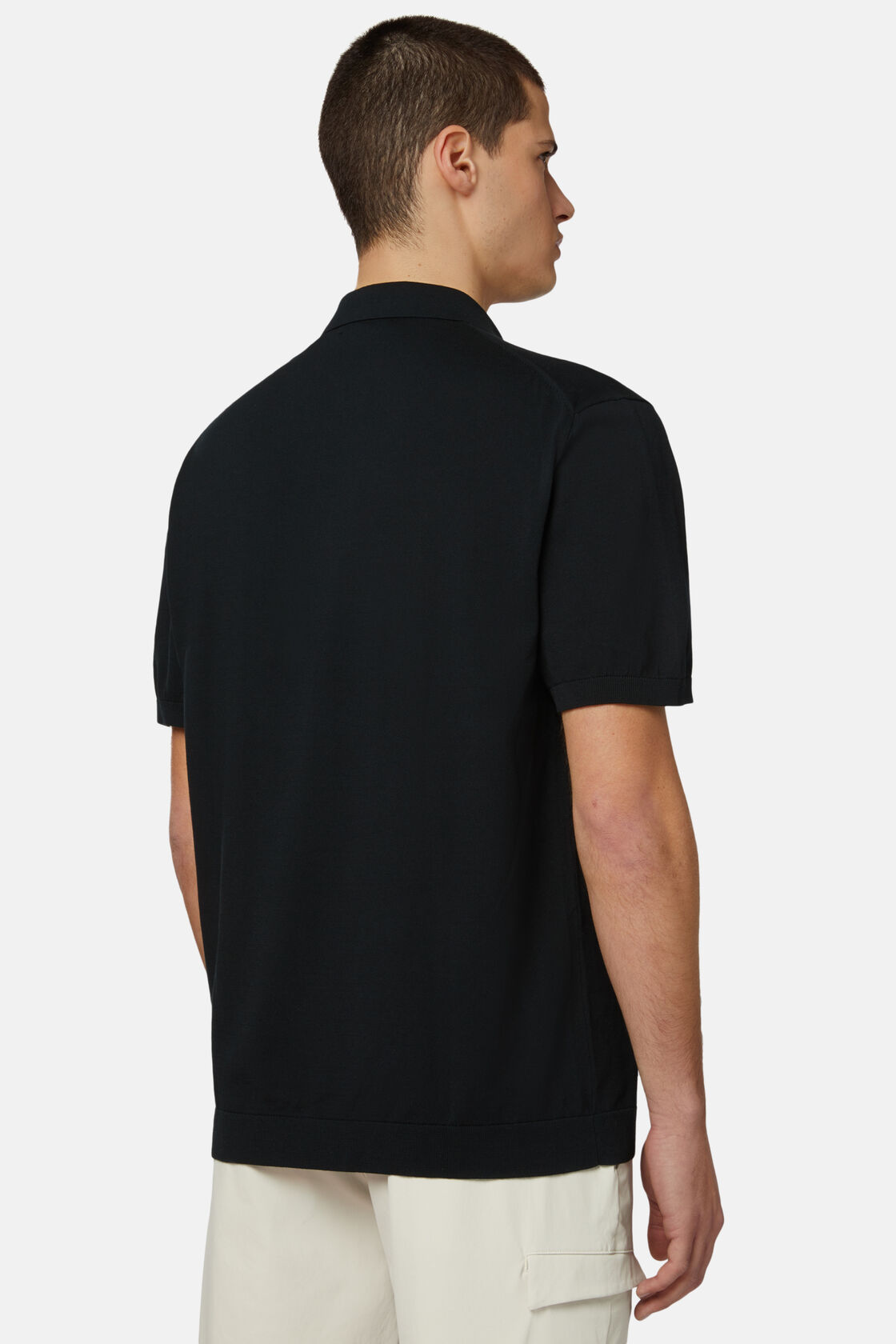 Черная рубашка-поло из хлопкового креп-трикотажа для спорта и фитнеса – фото №  4