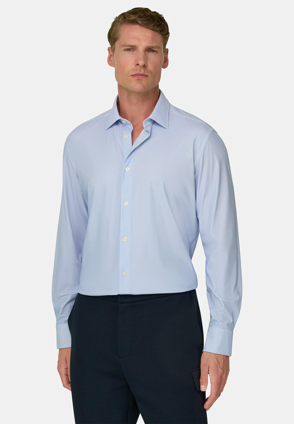 Рубашка приталенного кроя (slim fit) из эластичного нейлона B Tech с микроузором для спорта и фитнеса – фото №  2
