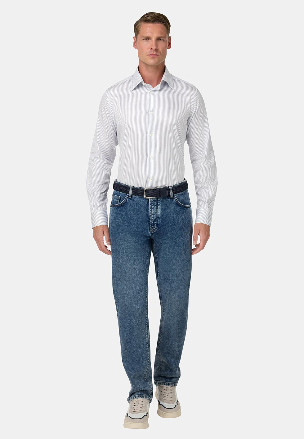 Рубашка из хлопка в полоску Regular Fit для спорта и фитнеса – фото №  2