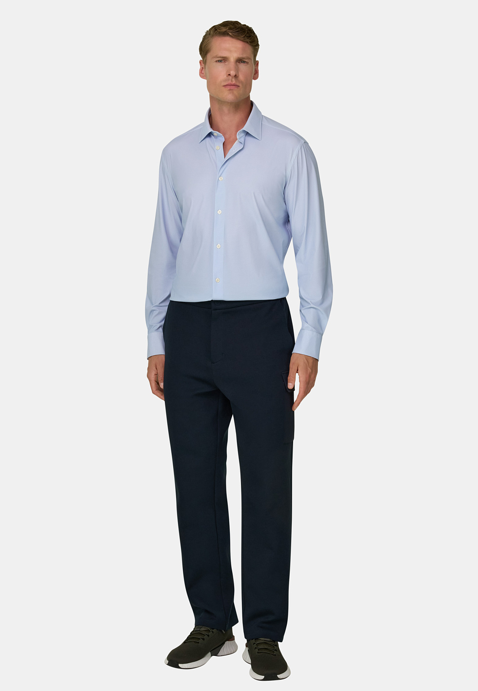 Рубашка приталенного кроя (slim fit) из эластичного нейлона B Tech с микроузором для спорта и фитнеса – фото №  3