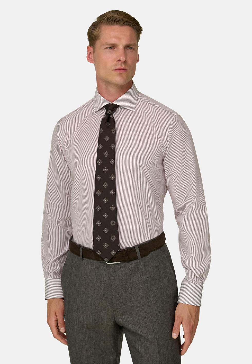 Рубашка из хлопка в полоску немнущаяся, приталенный крой (slim fit) для спорта и фитнеса – фото №  2