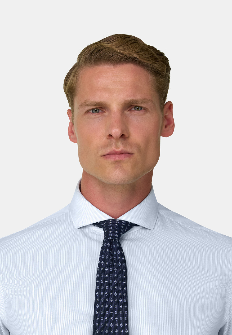 Рубашка из хлопка в полоску немнущаяся, приталенный крой (slim fit) для спорта и фитнеса – фото №  4