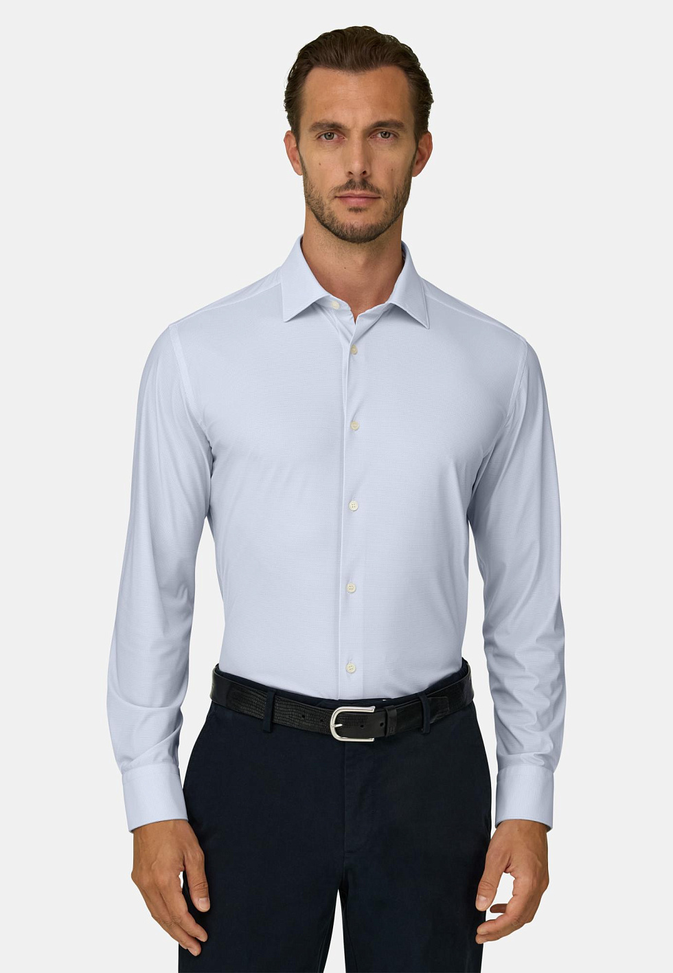 Рубашка приталенного кроя (slim fit) из эластичного нейлона B Tech с микроузором для спорта и фитнеса – фото №  2